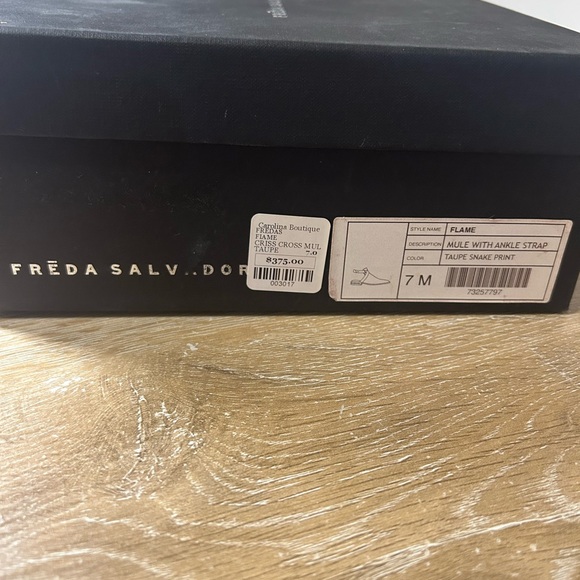 Freda Salvador Flame Taupe Snake Print Mule with Ankle Strap